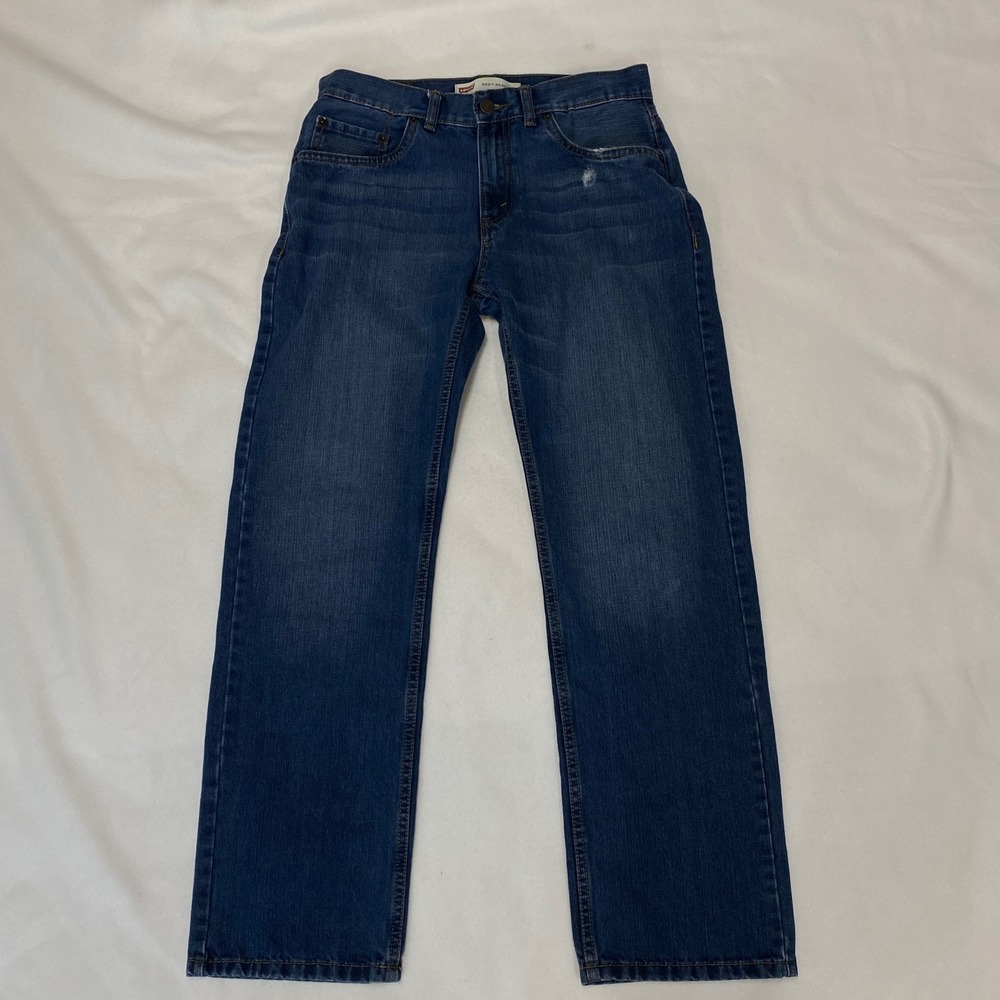 Levis 505 Regular Fit Denim Jeans Boys Size 18 REG Men's 29W Distressed Blue